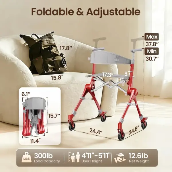 Ultra-Light Folding Travel Rollator Walker-Free Shipping