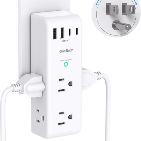 Surge Protector Outlet Extender Power Bar 6 AC with 4 USB Rotating Plug