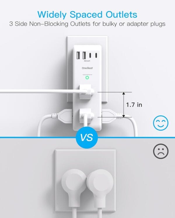 Surge Protector Outlet Extender Power Bar 6 AC with 4 USB Rotating Plug