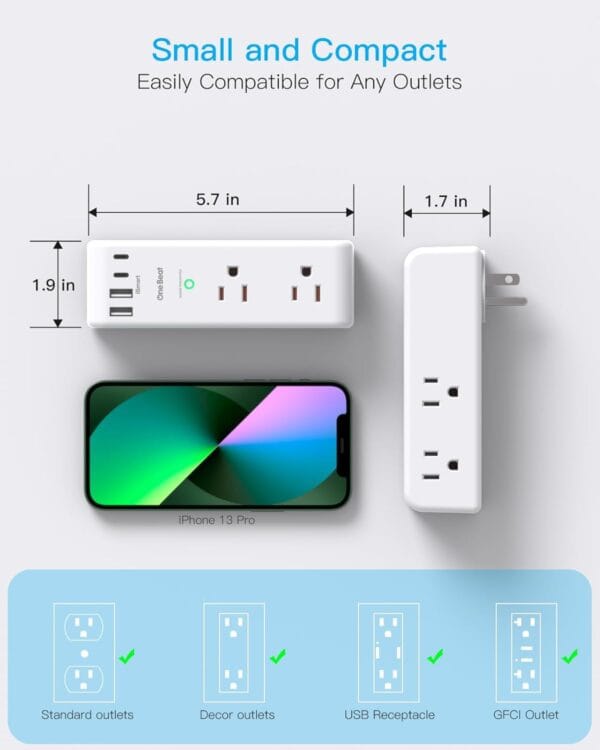 Surge Protector Outlet Extender Power Bar 6 AC with 4 USB Rotating Plug