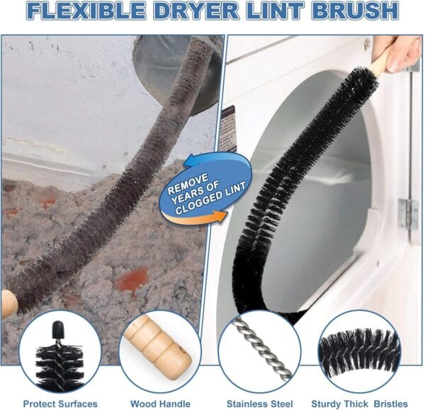 Last Day Free Shipping-2Pcs Dryer Vent Cleaner Kit Universal Vacuum Hose Attachment & Brush